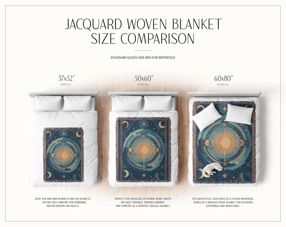 Celestial Sun and Moon Woven Blanket, Zodiac Astrology Decor