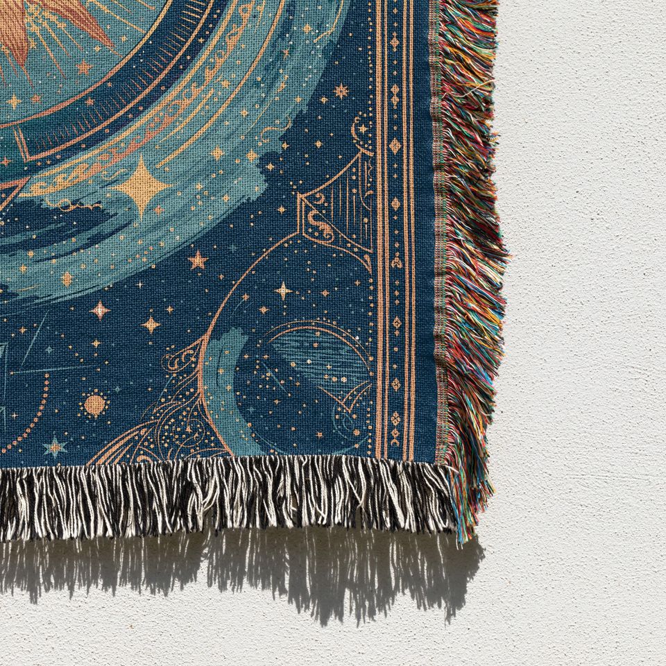 Celestial Sun and Moon Woven Blanket, Zodiac Astrology Decor