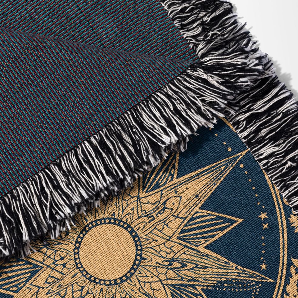 Zodiac Woven Blanket, Celestial Astrology Tapestry
