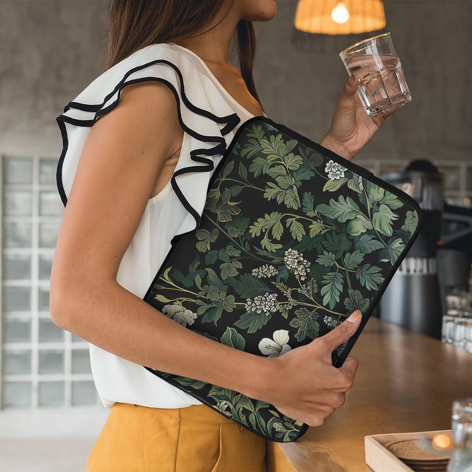 Botanical Laptop Sleeve - Green Leaf Protective Case for Tablets