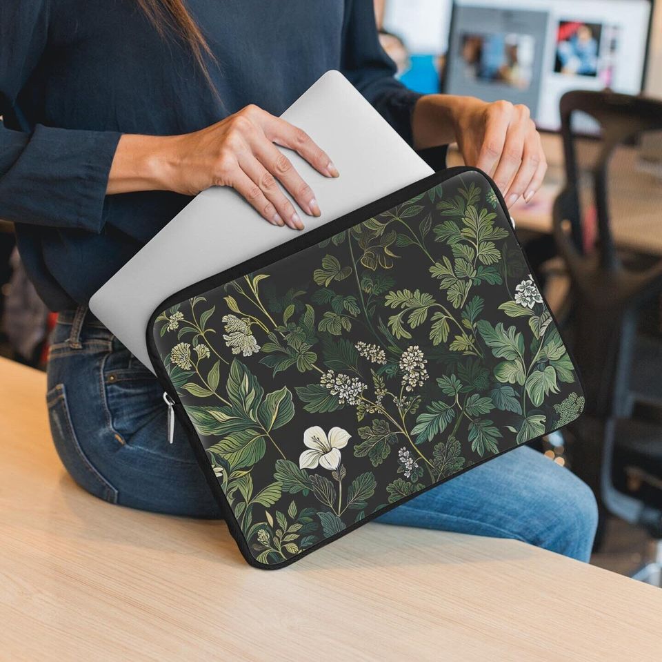 Botanical Laptop Sleeve - Green Leaf Protective Case for Tablets