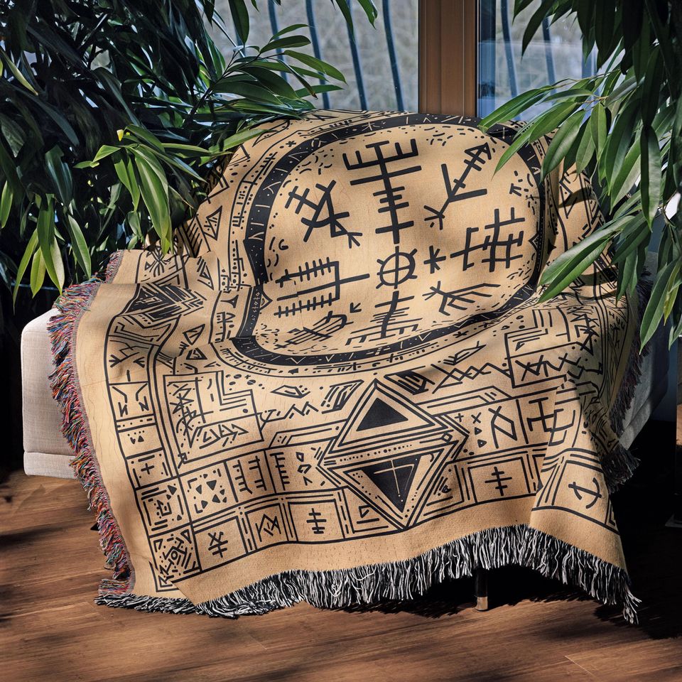 Tribal Woven Blanket, Geometric Pattern, Aztec Inspired Throw