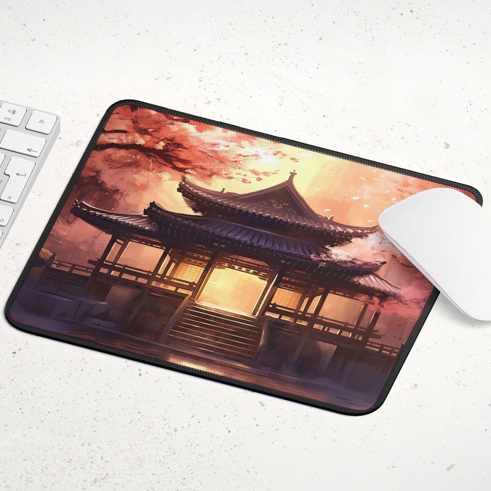 Cherry Blossom Desk Mat - Sakura Forest Temple Pagoda