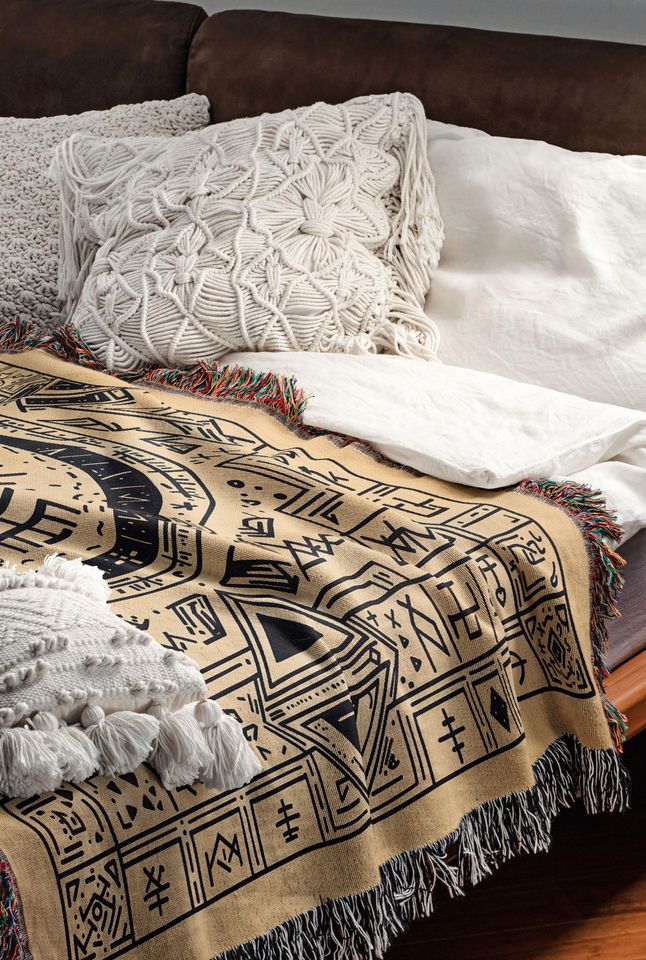 Tribal Woven Blanket, Geometric Pattern, Aztec Inspired Throw