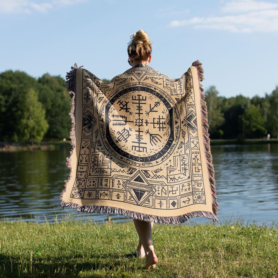 Tribal Woven Blanket, Geometric Pattern, Aztec Inspired Throw