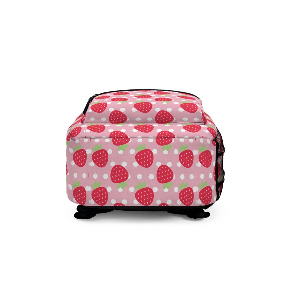 Strawberry shortcake Backpack, Pink with white Polka dot Travel Backpack, Boho Backpack, fruit rucksack , Womens backpack , kids school bag