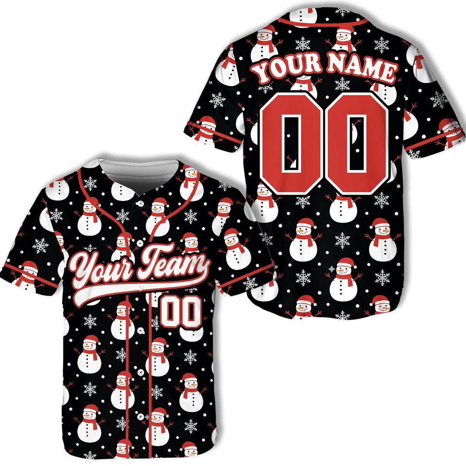 Personalized Christmas Baseball Jersey Adult Kid Youth, Custom Name Number Holiday Jersey, Xmas Gift Shirt Santa Snowman Gingerbread Shirt