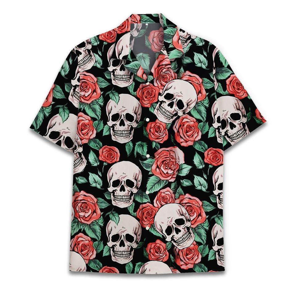 Skull And Roses Hawaiian Shirts For Men Women