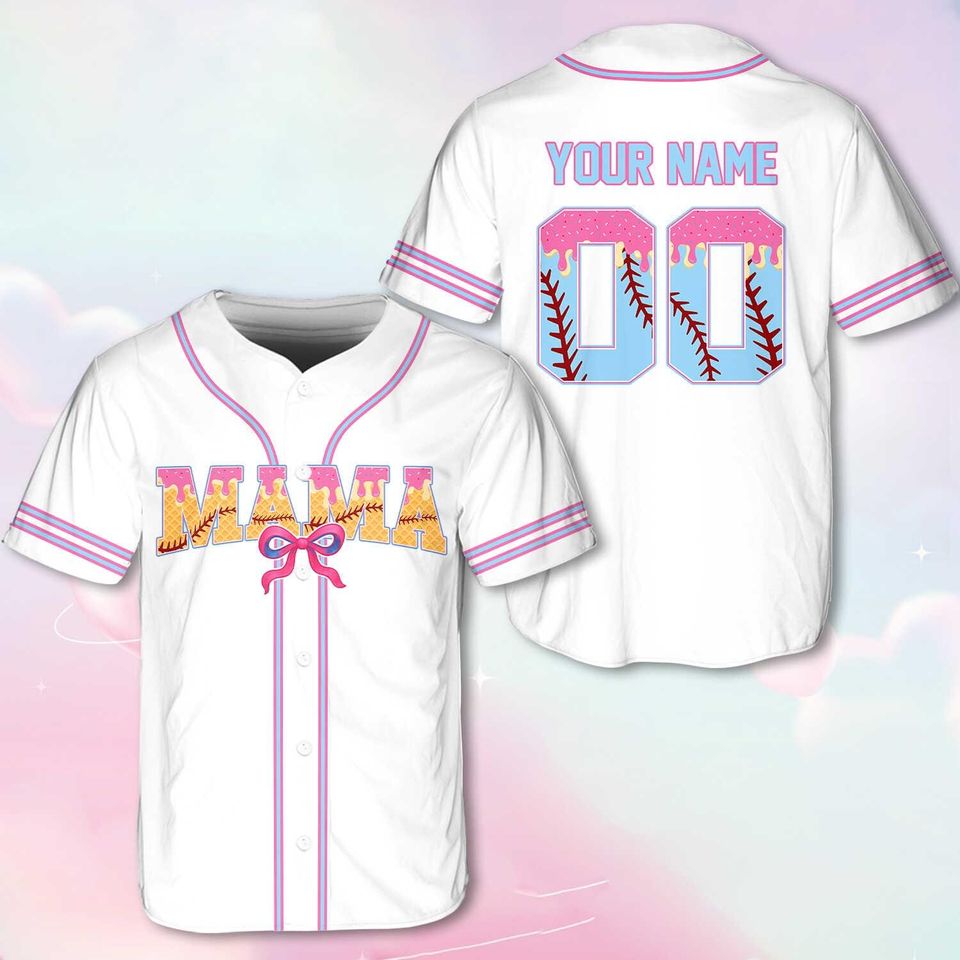 Personalized Cheer Mom Baseball Jersey, Custom Cheer Bow Mama Baseball Jersey Shirt