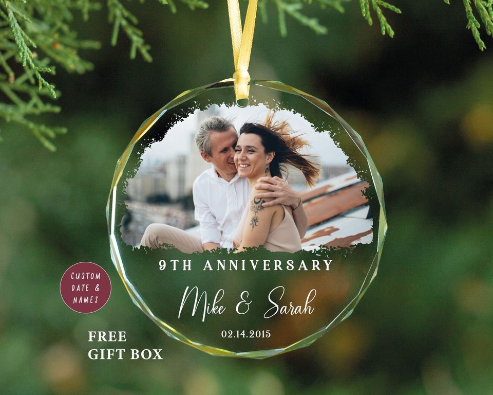 Custom Wedding Anniversary GLASS Ornament - Valentines Day Gift for Her - First 9th 10th 25th 50th Year Anniversary Ornament-Girlfriend Gift