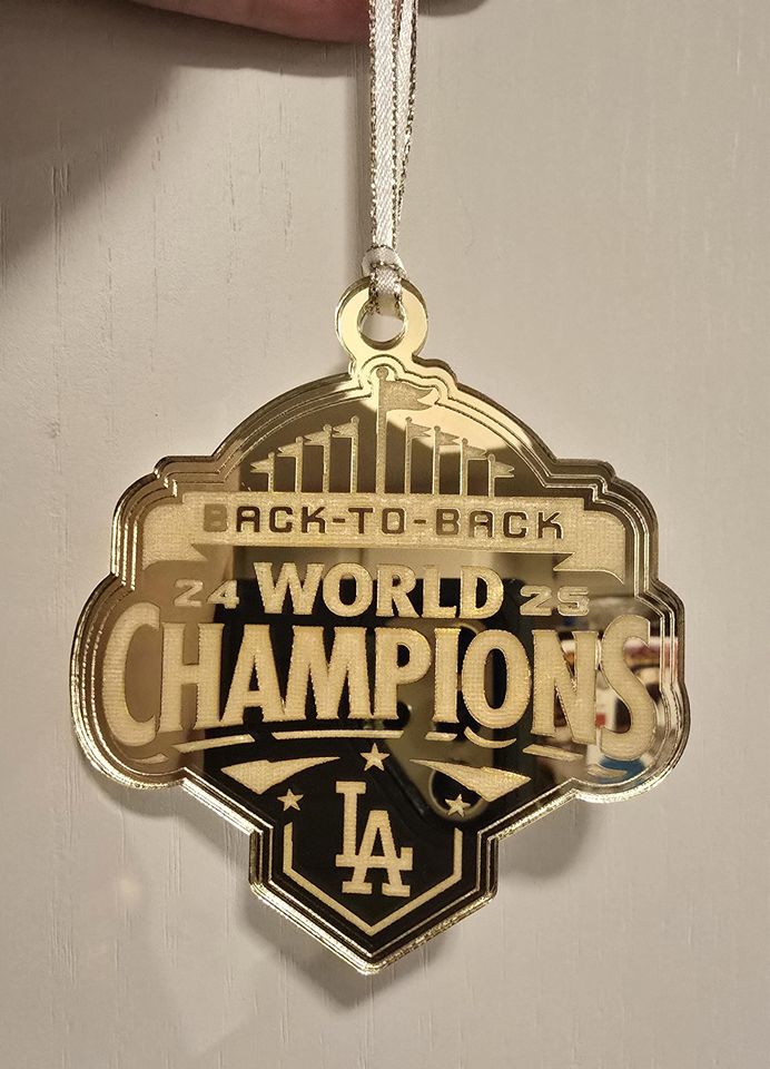 Dodgers Back-to-Back World Series Champs Ornament available in Sliver Mirror and Gold Mirror