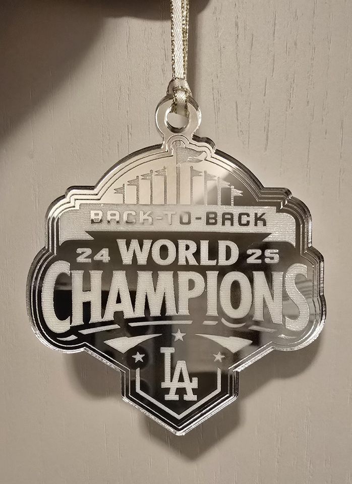 Dodgers Back-to-Back World Series Champs Ornament available in Sliver Mirror and Gold Mirror