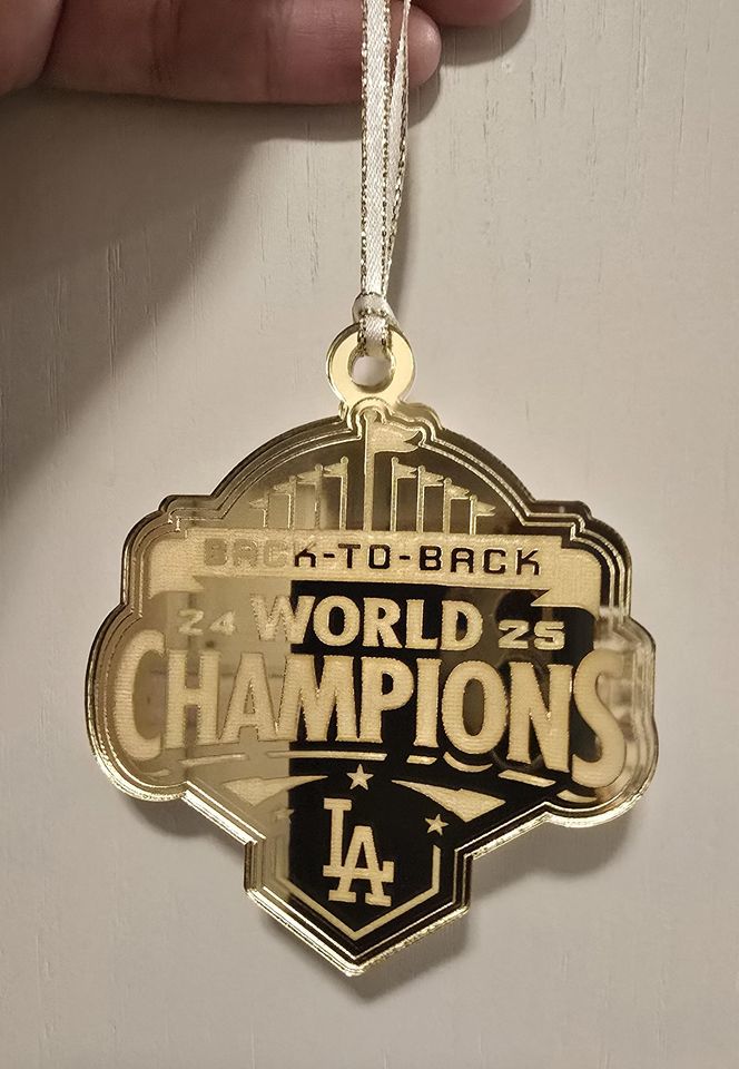 Dodgers Back-to-Back World Series Champs Ornament available in Sliver Mirror and Gold Mirror