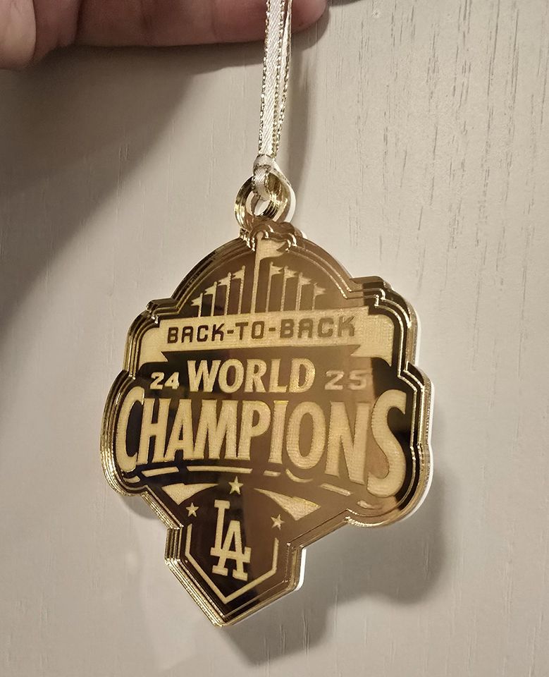 Dodgers Back-to-Back World Series Champs Ornament available in Sliver Mirror and Gold Mirror
