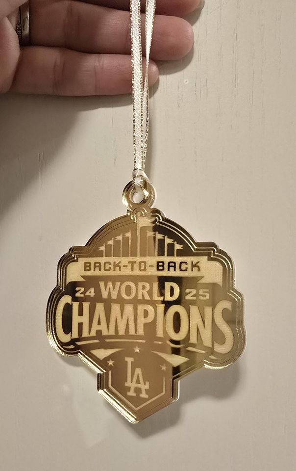 Dodgers Back-to-Back World Series Champs Ornament available in Sliver Mirror and Gold Mirror