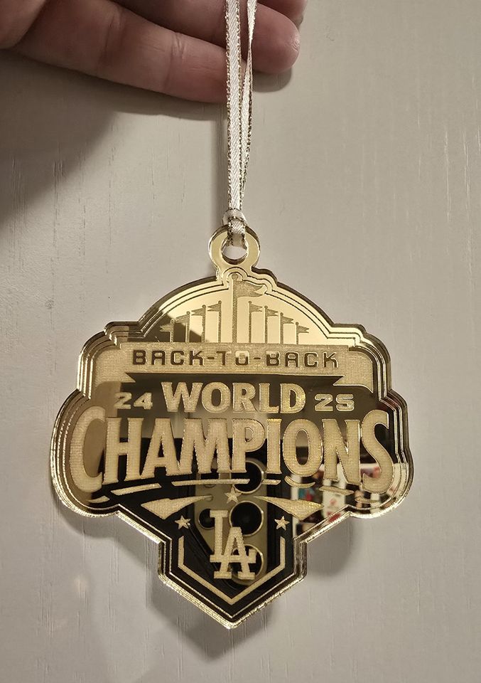 Dodgers Back-to-Back World Series Champs Ornament available in Sliver Mirror and Gold Mirror