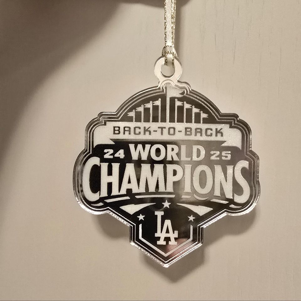 Dodgers Back-to-Back World Series Champs Ornament available in Sliver Mirror and Gold Mirror