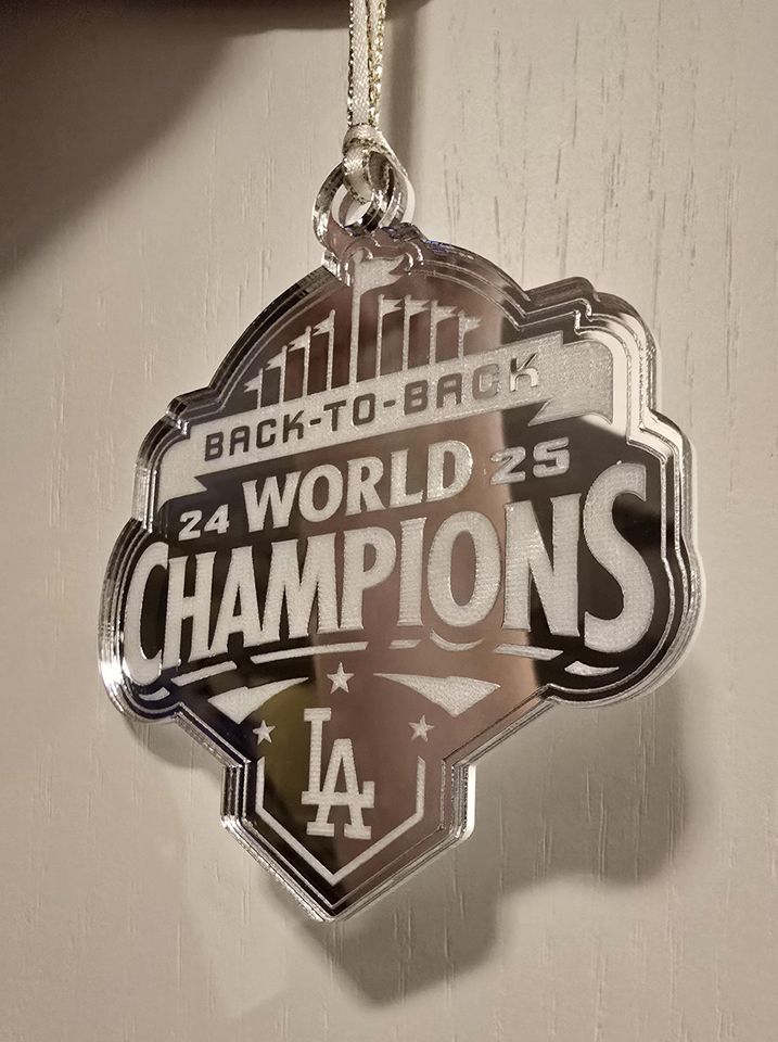 Dodgers Back-to-Back World Series Champs Ornament available in Sliver Mirror and Gold Mirror