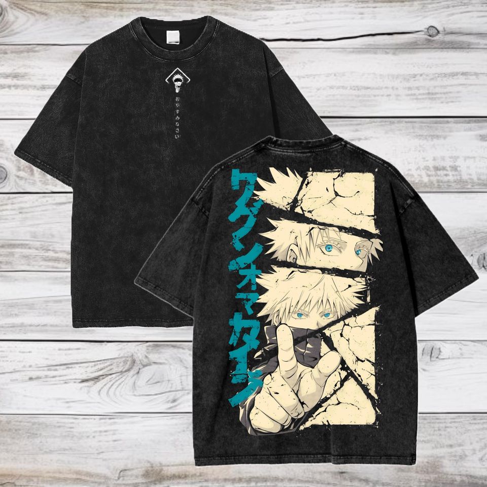 Jujutsu Satoru Anime Acid Washed Oversize T-Shirt Satoru Gojo Anime Tee Gift For Him