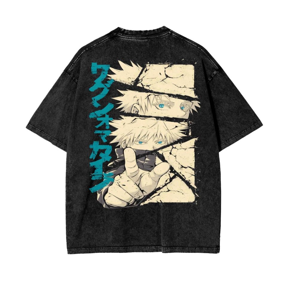 Jujutsu Satoru Anime Acid Washed Oversize T-Shirt Satoru Gojo Anime Tee Gift For Him