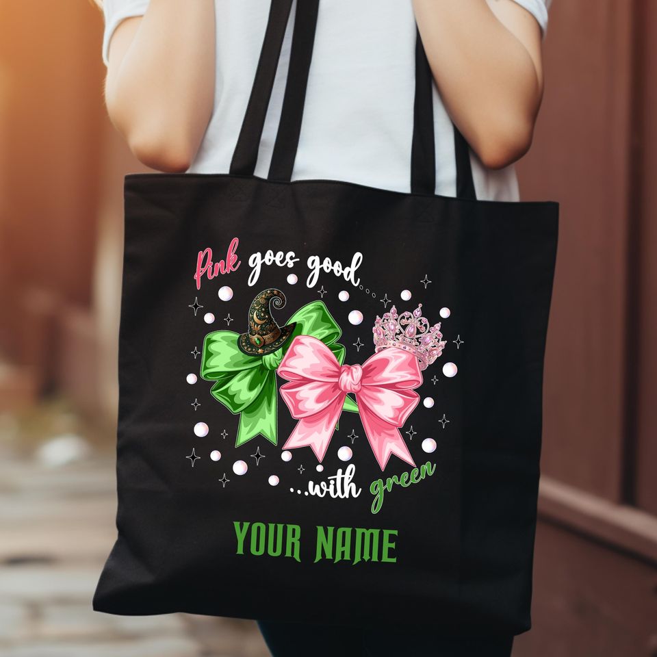 Custom Wicked Pink and Green Tote Bag with Wizard Themed