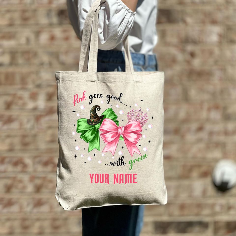 Custom Wicked Pink and Green Tote Bag with Wizard Themed