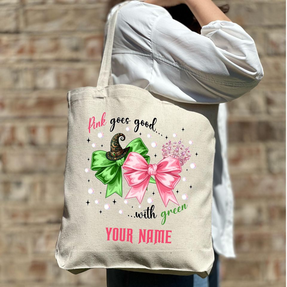 Custom Wicked Pink and Green Tote Bag with Wizard Themed