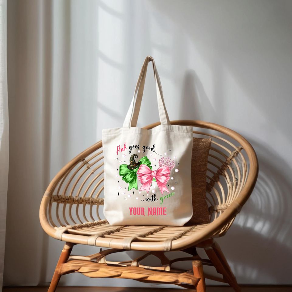 Custom Wicked Pink and Green Tote Bag with Wizard Themed