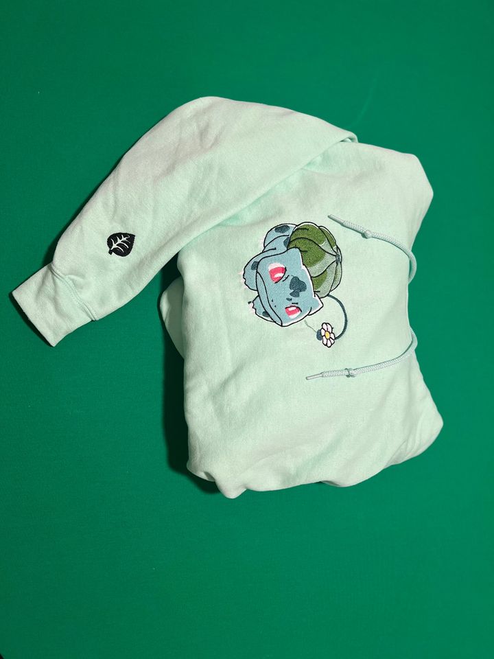 PKM Anime Bulbasaur Holding A Flower Embroidered hoodie