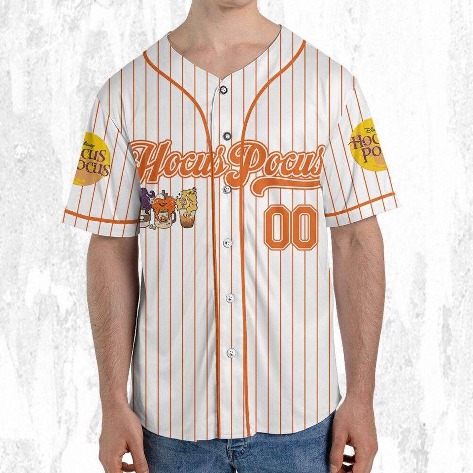 Hocus Pocus I Need To Focus Skeleton Drink Coffee Striped Orange Jersey, Disney Baseball Jersey Sports