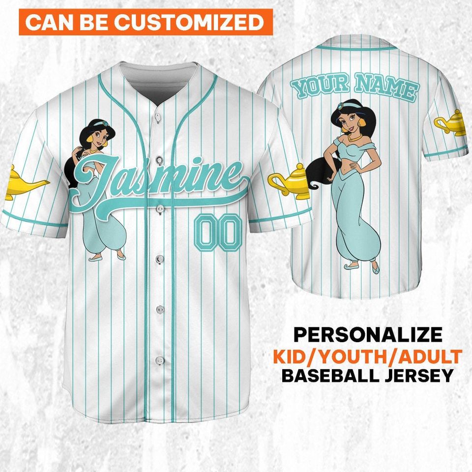 Custom Disney Princess Jasmine Aladdin Jersey, Disney Baseball Jersey