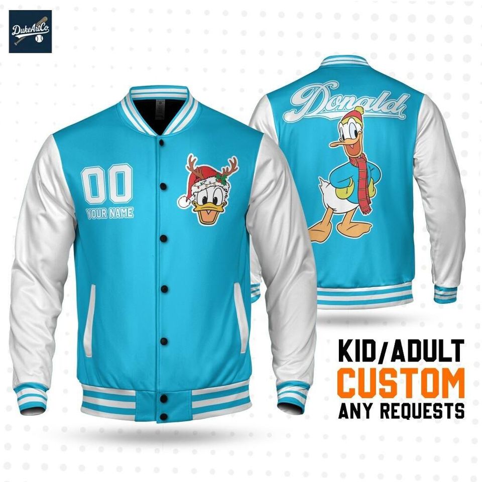 Custom Winter Donald Basic Happy Jacket, Personalized Disney Varsity - Windproof Knit Fabric, Snap Button, Unisex Gift