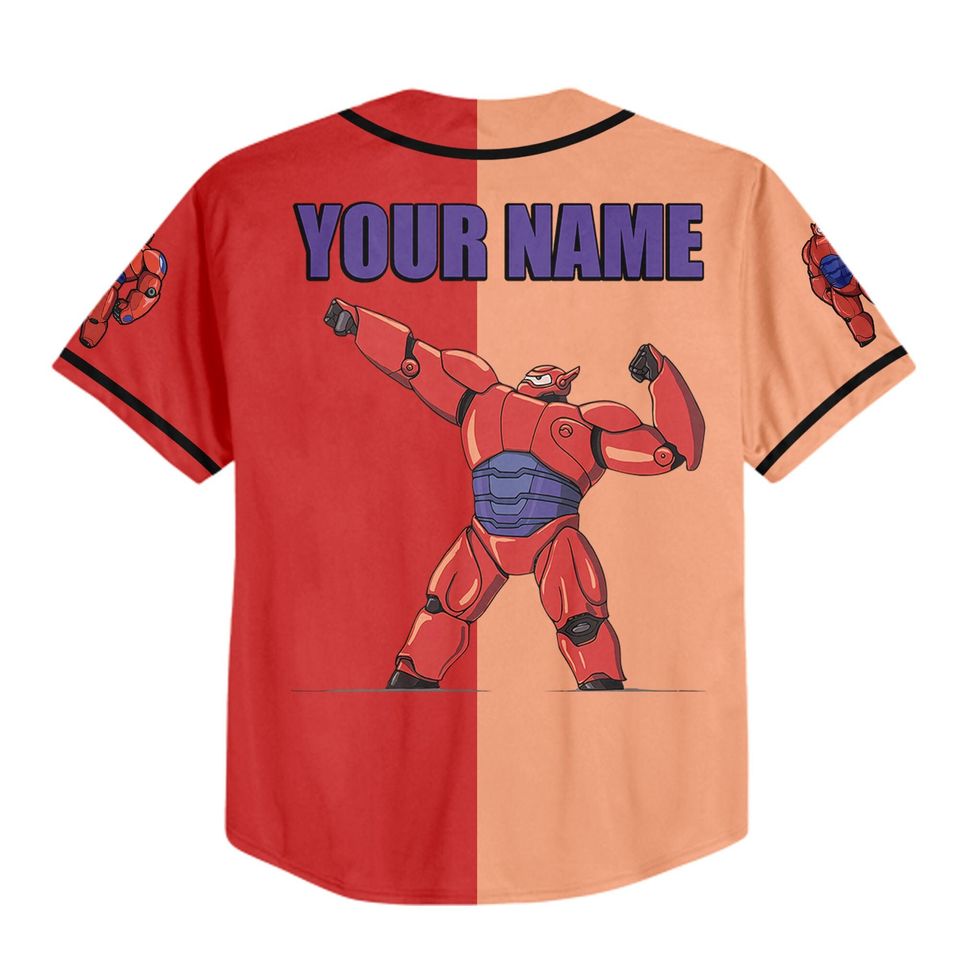 Personalized Disney Big Hero 6 BayMax Strong Baseball Jersey, Custom Big White Robot