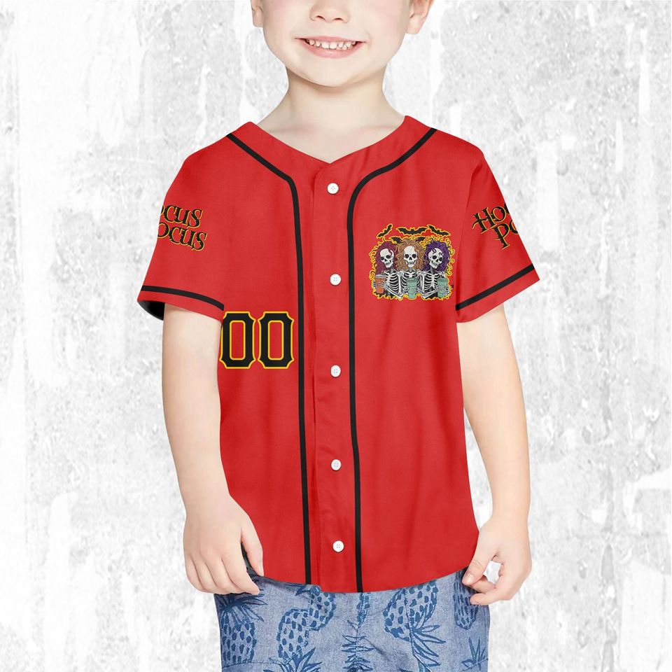Personalized Hocus Pocus Skeleton Coffee Red Jersey, Disney Baseball Jersey
