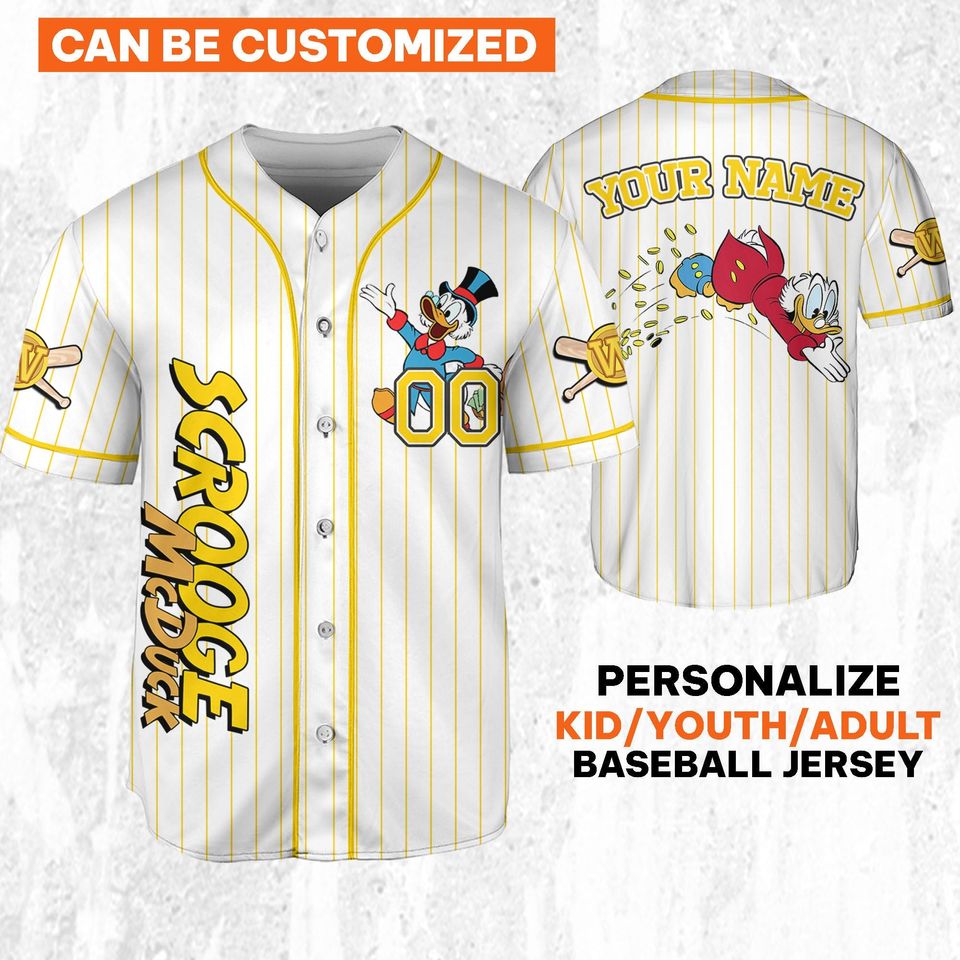 Custom Ducktales Scrooge Mcduck Classic Binding Jersey, Disney Baseball Jersey Sports