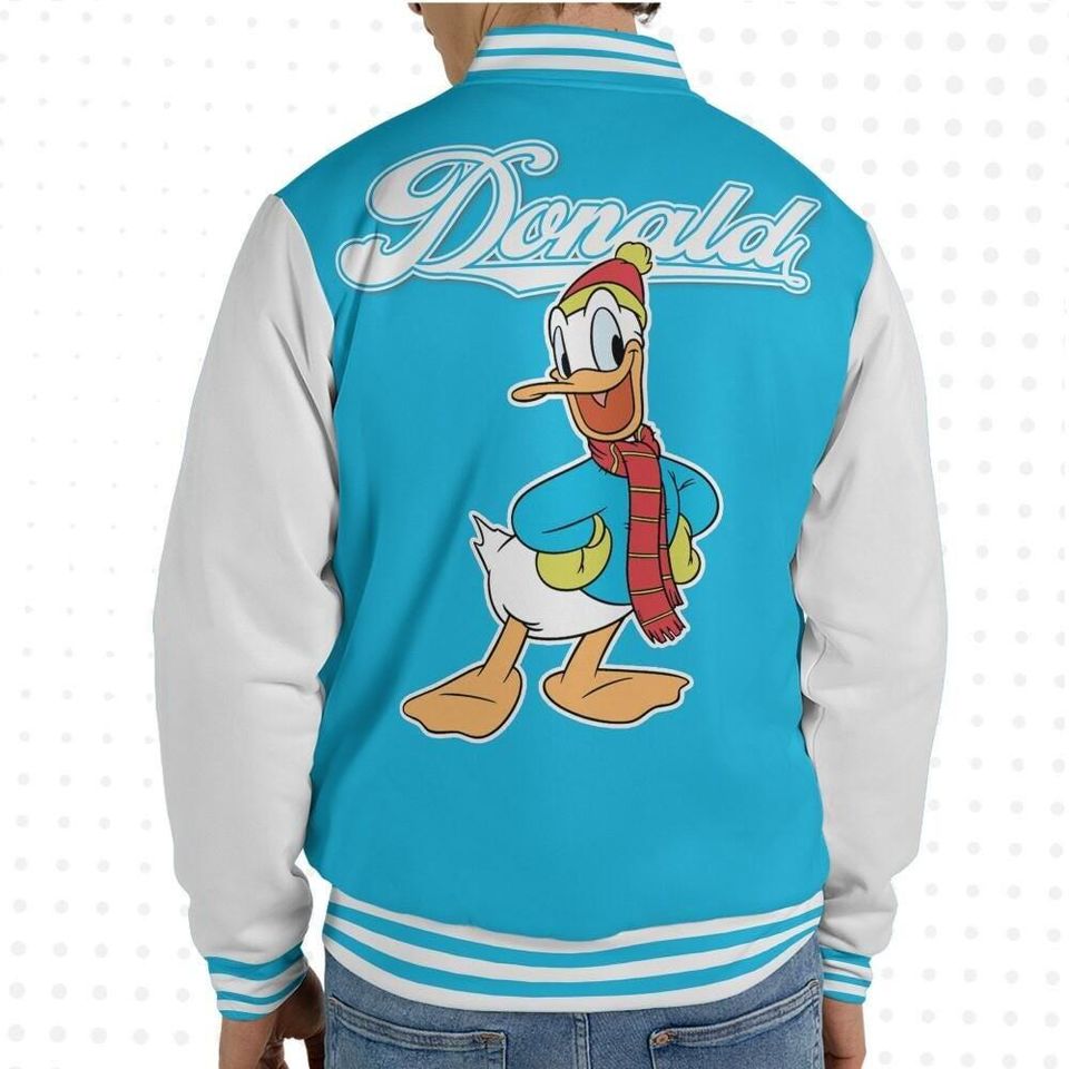 Custom Winter Donald Basic Happy Jacket, Personalized Disney Varsity - Windproof Knit Fabric, Snap Button, Unisex Gift