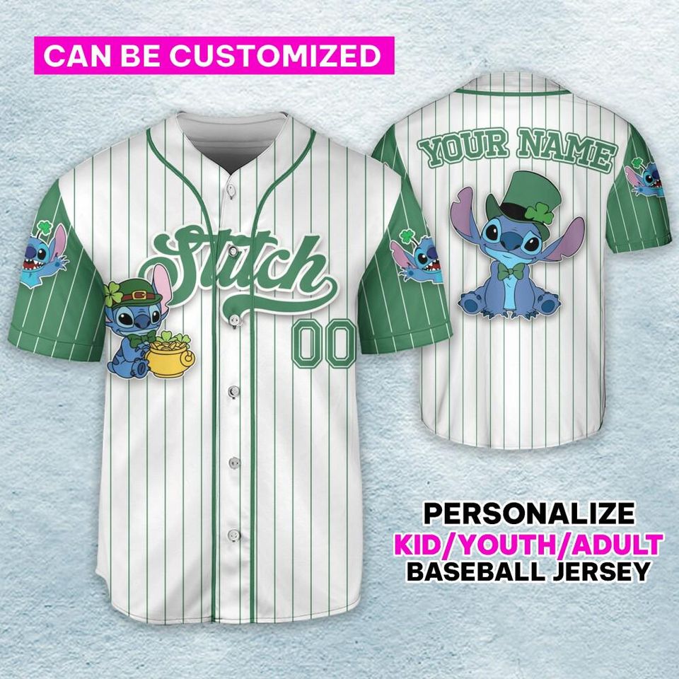 Custom Stitch Saint-Patrick's Day Baseball Jersey, Custom Disney Saint ...