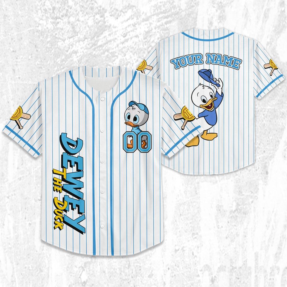 Custom Ducktales Dewey Classic Binding Jersey, Disney Baseball Jersey