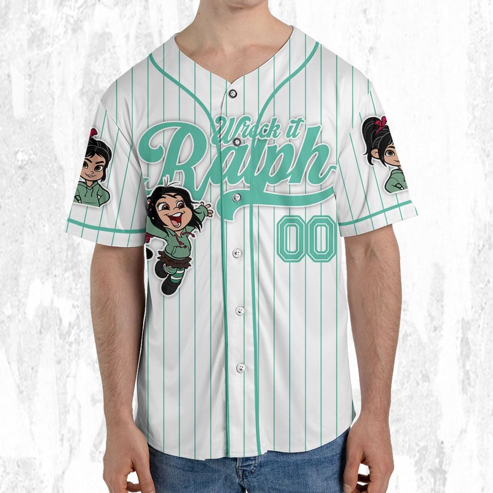 Custom Disney Wreck it Ralph Vanellope Simple Stripe Jersey, Disney Baseball Jersey