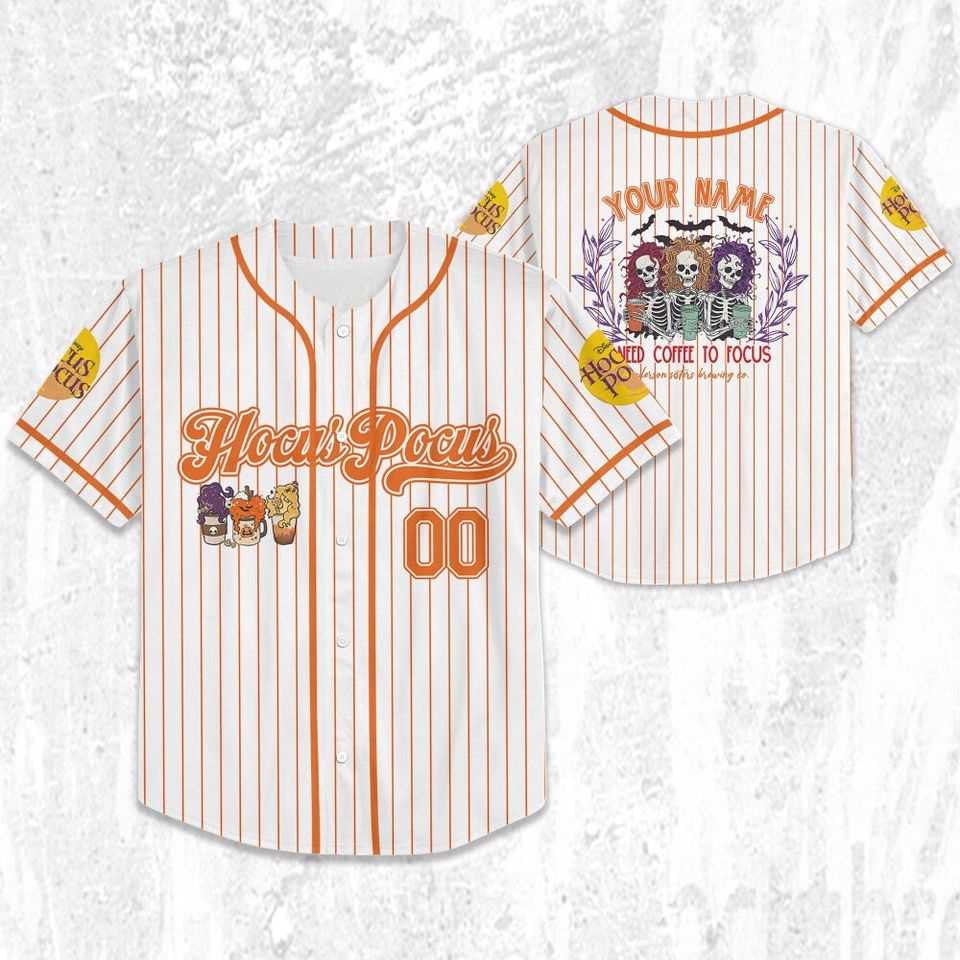 Hocus Pocus I Need To Focus Skeleton Drink Coffee Striped Orange Jersey, Disney Baseball Jersey Sports