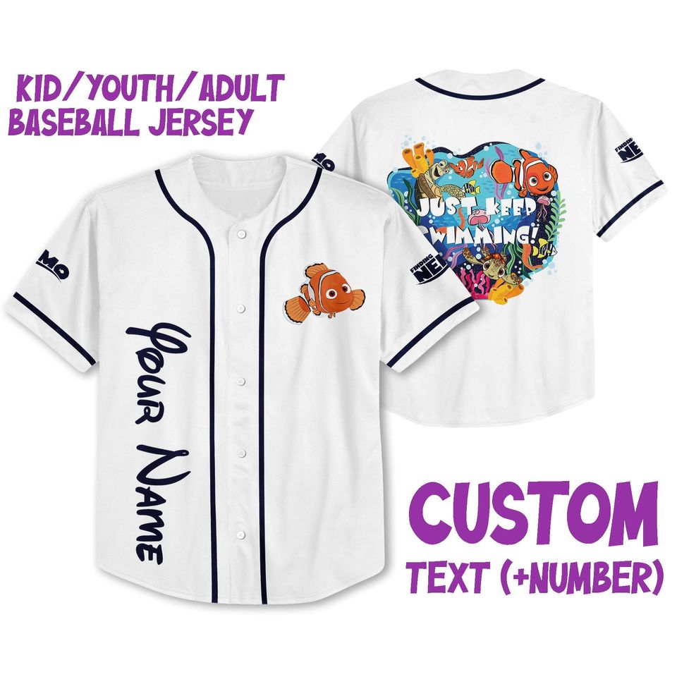 Personalized Disney Finding Nemo Swimming, Disney Baseball Jersey Sports