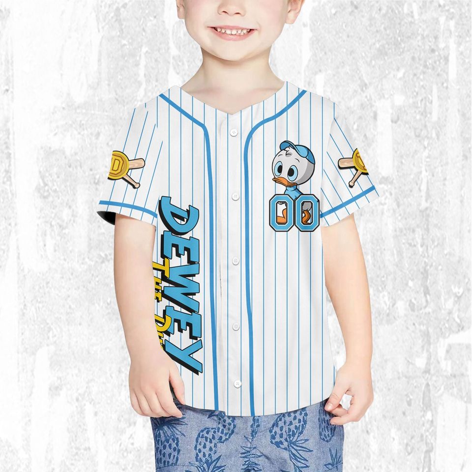Custom Ducktales Dewey Classic Binding Jersey, Disney Baseball Jersey