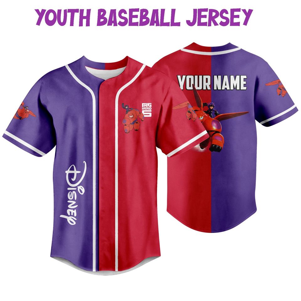 Personalized Disney Big Hero 6 BayMax And Hiro, Custom Big White Robot Baseball Jersey
