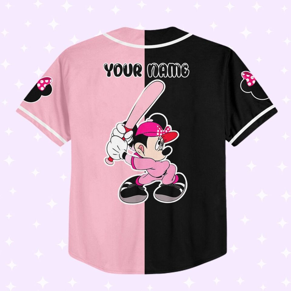 Personalize Minnie Baseball Black Pink, Custom Kids