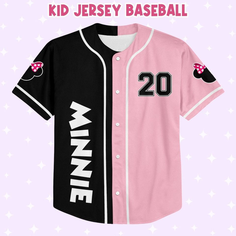 Personalize Minnie Baseball Black Pink, Custom Kids