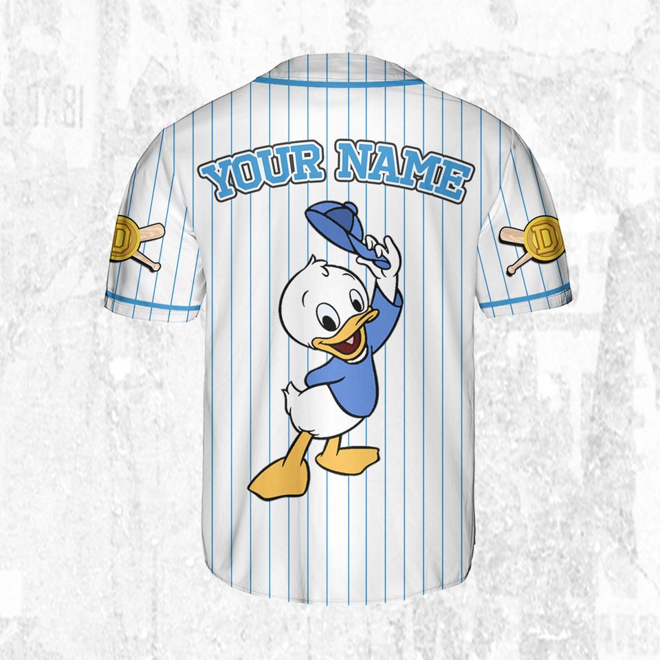 Custom Ducktales Dewey Classic Binding Jersey, Disney Baseball Jersey