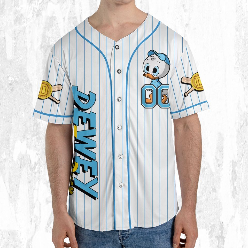 Custom Ducktales Dewey Classic Binding Jersey, Disney Baseball Jersey