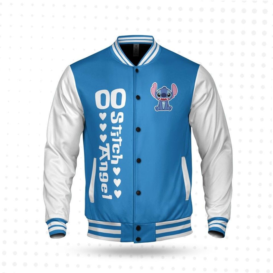 Custom Stitch Couple Blue Baseball Jacket, Personalized Disney Varsity - Windproof Knit Fabric, Snap Button, Unisex Gift
