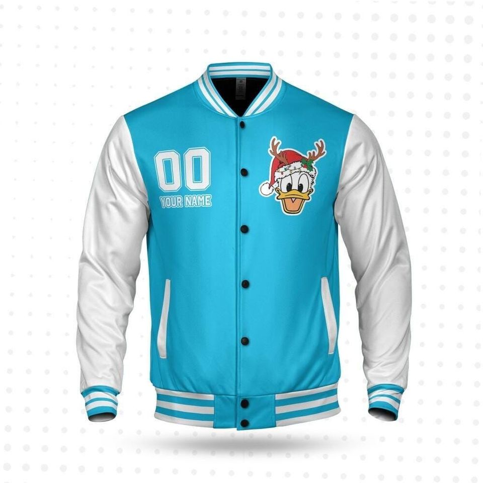 Custom Winter Donald Basic Happy Jacket, Personalized Disney Varsity - Windproof Knit Fabric, Snap Button, Unisex Gift