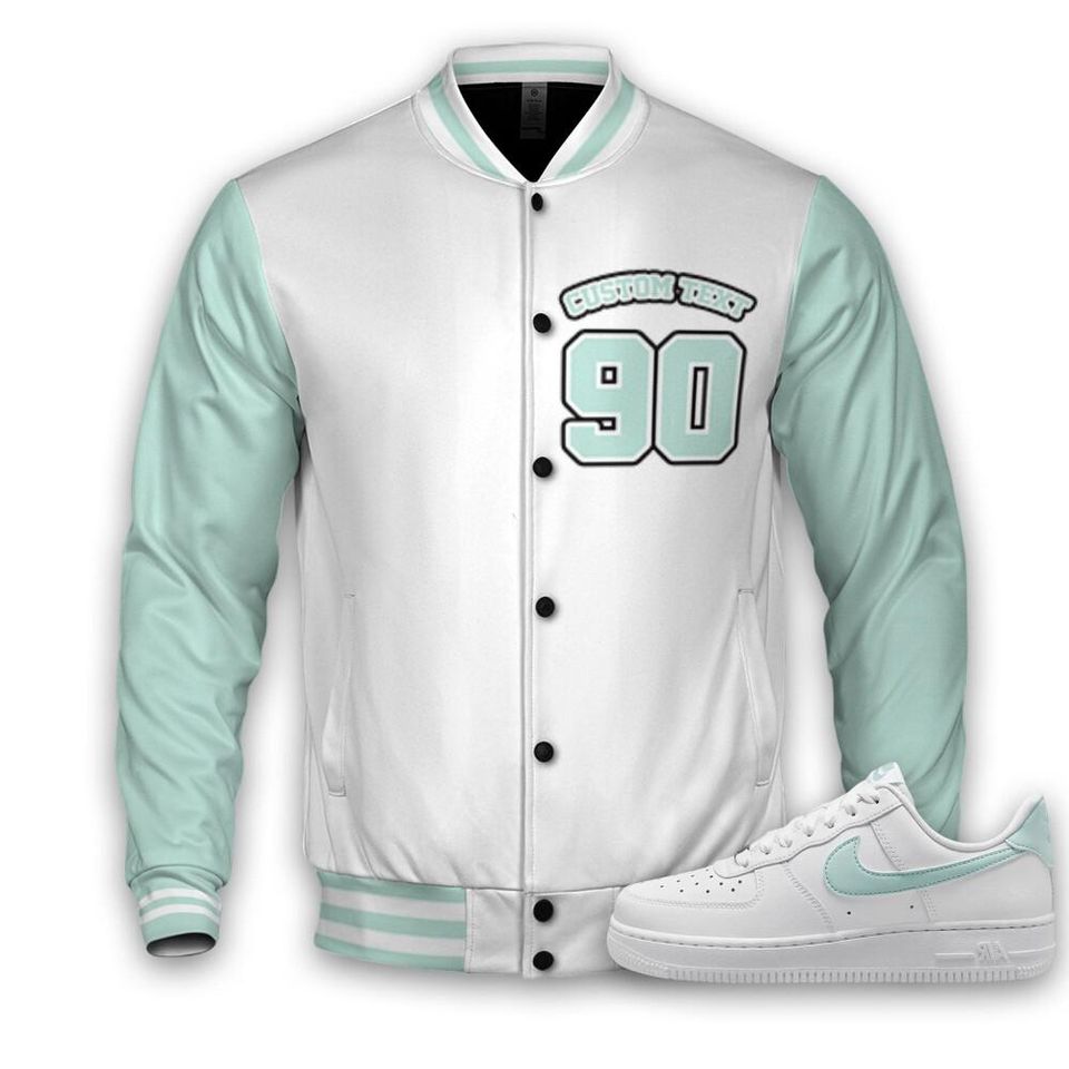 AF 1 Low Jade Ice White Unisex Varsity Jacket, Hustle Like Broke Varsity Custom, Custom Baseball Jacket